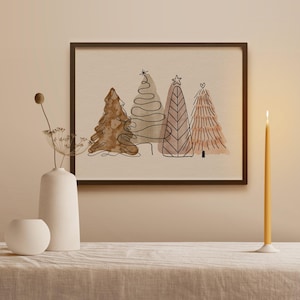Christmas Tree Print | Holiday Printable Wall Art Horizontal | Minimalist Winter Home Decor | Digital Download