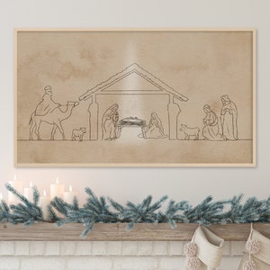 Kerstlijst tv-kunst kerststal, geboorte Jezus, 4K kribbe, direct downloaden