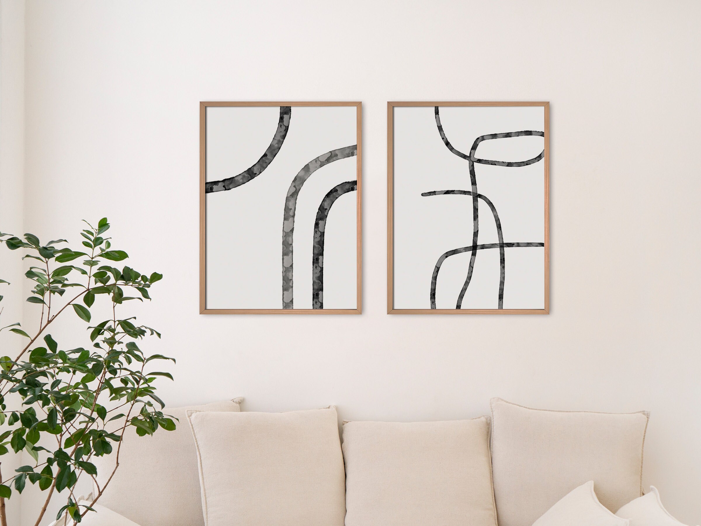 Minimal Abstract Wall Art Set of 2 Aesthetic Wall Art Etsy