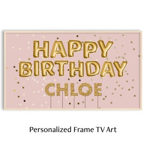 Frame TV Art Happy Birthday Balloon, Personalized Frame TV Art for Birthday Party