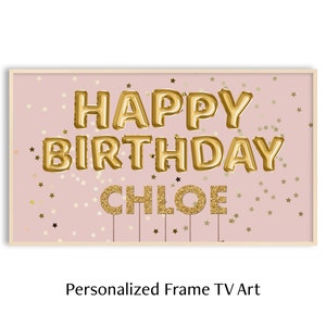 Frame TV Art Happy Birthday Balloon, Personalized Frame TV Art for Birthday Party
