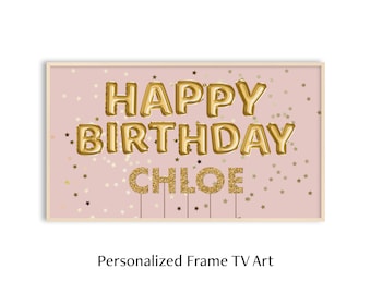 Frame TV Art Happy Birthday Balloon, Personalized Frame TV Art for Birthday Party