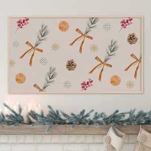 Christmas Frame TV Art 4K Watercolor Pine Cone, Snowflake, Winter Holiday Decor, Instant Download