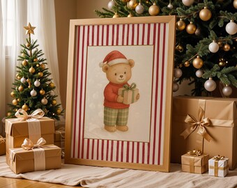 Christmas Nursery Printable Wall Art | Winter Teddy Bear Print | Digital Download | Cozy Christmas Decor