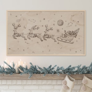 Samsung フレーム TV アート クリスマス、サンタ、そり、冬、ヴィンテージアート
