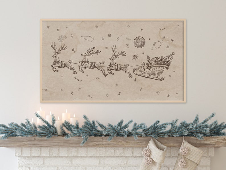 Samsung Frame TV Art Christmas, Santa, Sleigh, Winter, Vintage art 