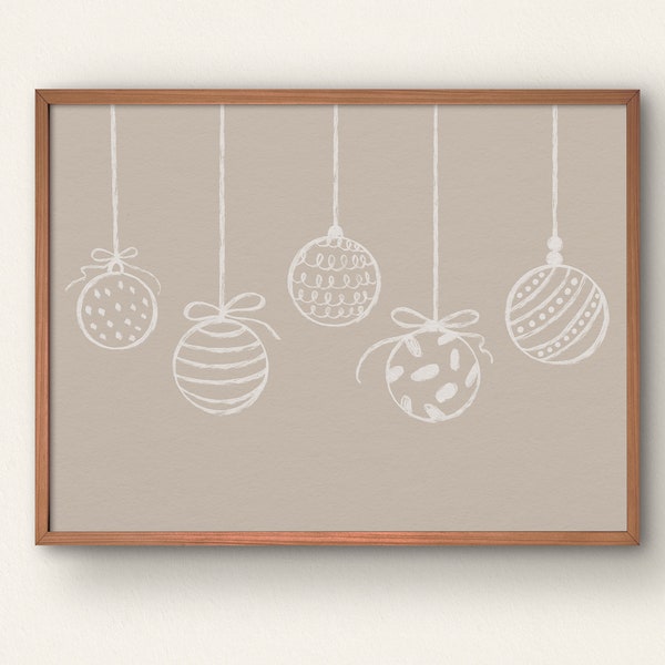 Christmas Wall Art Modern Neutral Line Drawing, Printable Wall Art, Instant Download