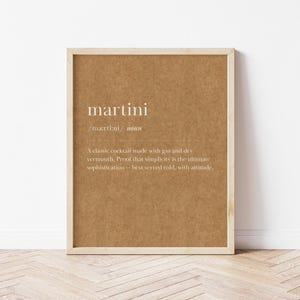 Arte mural imprimible con la definición de Martini, póster de cócteles, decoración minimalista para carrito de bar y cocina, descarga digital