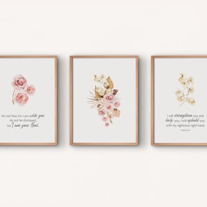 Bible Verse Wall Art Set of 3 Printable Isaiah 41:10 Floral Watercolor Wall Art