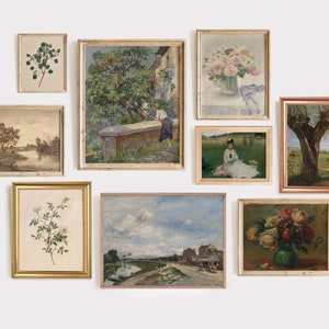 Gallery Wall Set, Printable Wall Art Vintage Painting Set of 9, Gallery Art Prints
