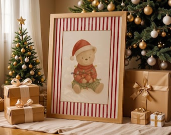 Christmas Nursery Printable Wall Art, Digital Download, Teddy Bear Print, Cozy Holiday Decor