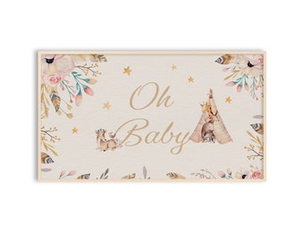 Frame TV Art Baby Shower Decor, Oh Baby, Cute Art for Gender Reveal