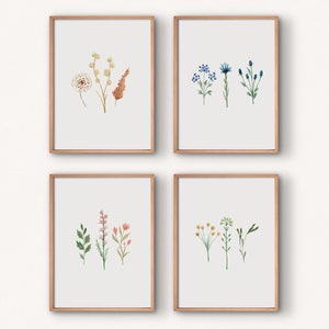 Floral Gallery Wall Set of 4, Printable Botanical Wall Art, Watercolor Dandelion Print