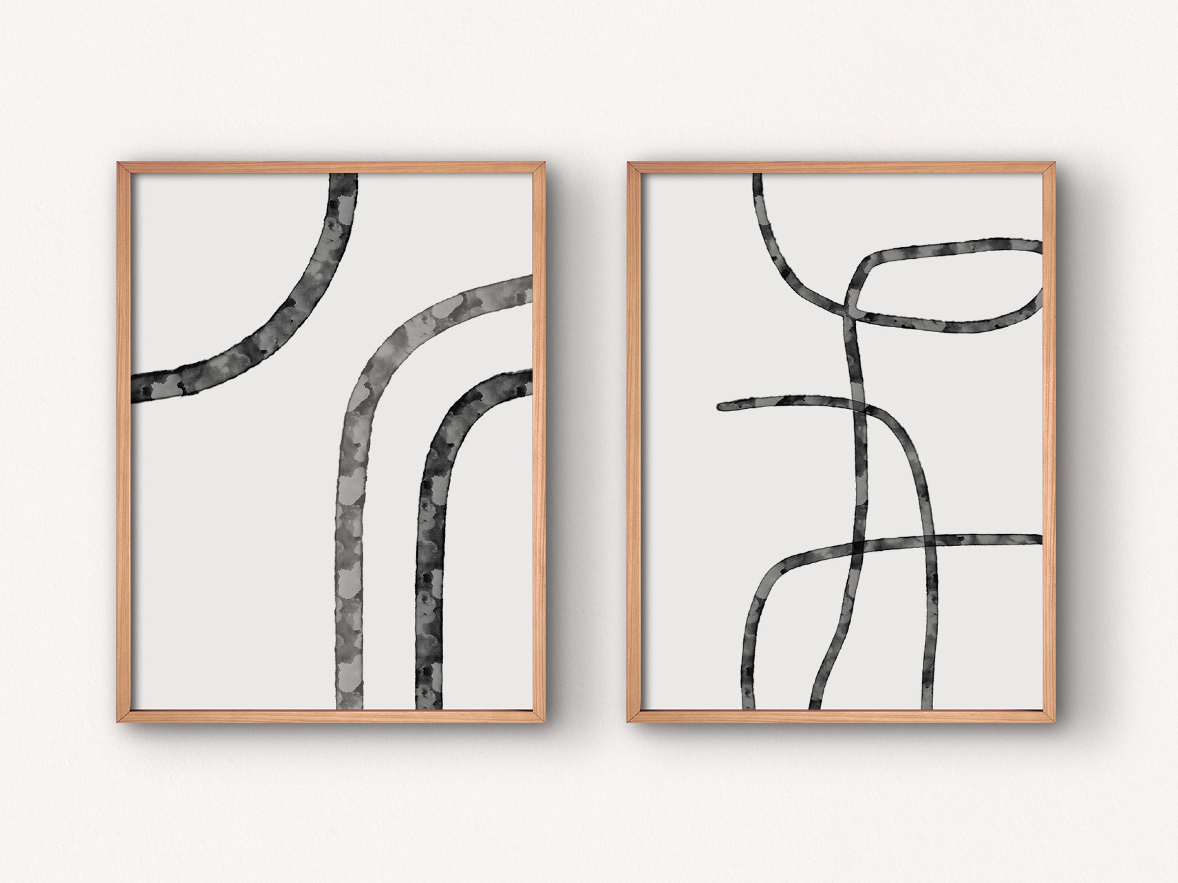 Minimal Abstract Wall Art Set of 2 Aesthetic Wall Art Etsy