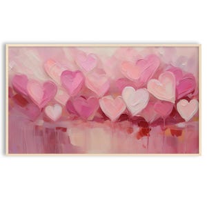 Valentine&#39;s Day Frame TV Art | Textured Painting | Pink Hearts | Digital Download