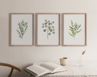 Eucalyptus Print Set, Sage Green Botanical Wall Art (Digital Download)