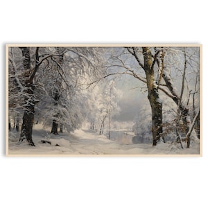 Samsung Frame TV Art Christmas, Winter Landscape, Snow, Trees Painting, Instant download