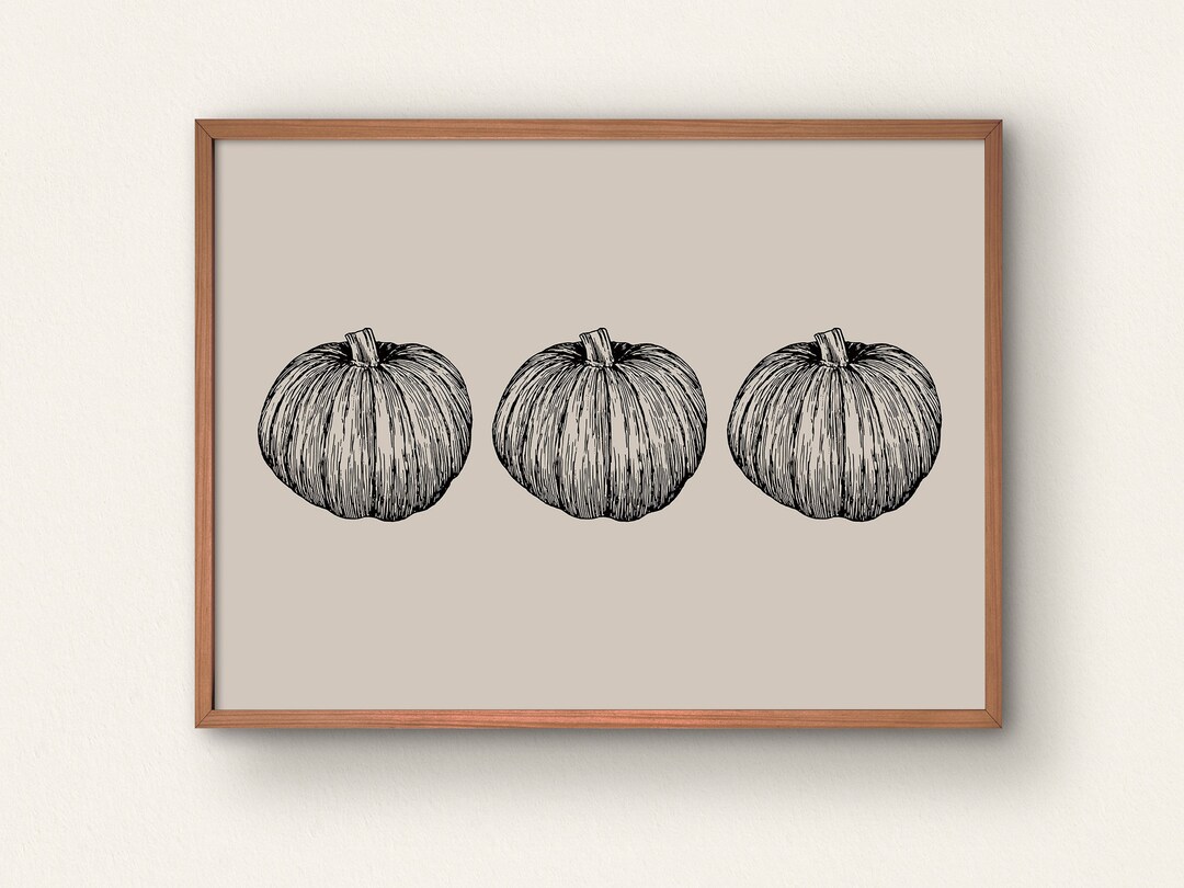 Printable Wall Art Fall Pumpkin Drawing Print, Farmhouse Wall Decor ...