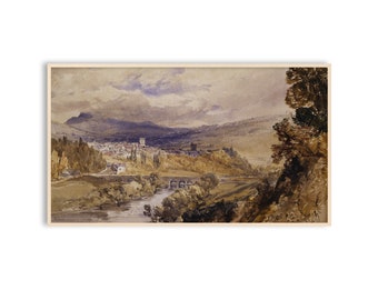Samsung Frame TV art Landscape, Vintage watercolor art, Instant download