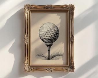 Boceto vintage de pelota de golf / Lámina decorativa para pared / Decoración para cueva de hombre / Lámina de golf / Descarga digital