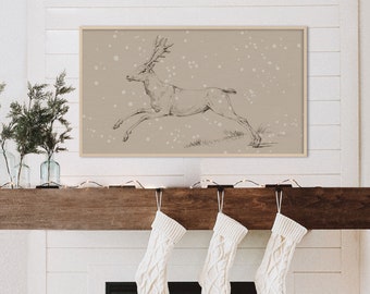 Samsung Frame TV Art Christmas Reindeer, Snow, Neutral Art, Instant Download