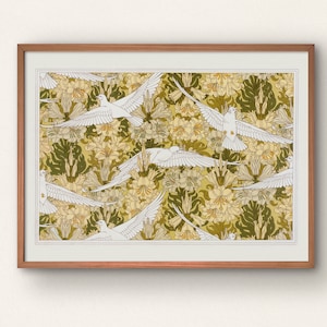 Vintage Botanical Pattern Art Print, Printable Wall Art Horizontal, Instant Download