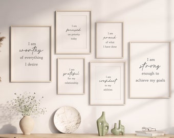 Motivational Quote Gallery Wall Art Set of 6, Home Offie Decor (Digital Download)