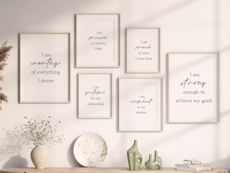 Motivational Quote Gallery Wall Art Set of 6, Home Offie Decor (digital ...