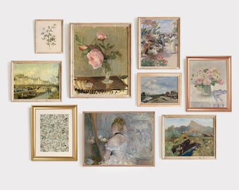 Gallery Wall Art Set | Vintage Floral Landscape Prints | Cottage Decor | Digital Download