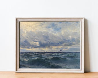 Ocean Vintage Painting | Sailboat Print | Printable Wall art | Beach House Decor