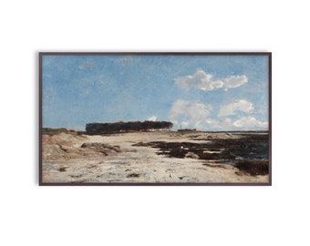Arte de TV Samsung con marco, pintura de paisaje vintage, nubes y cielo, descarga instantánea