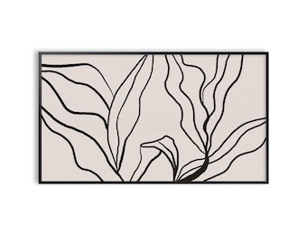 Samsung Frame TV Art, Minimalist Black and White Plant Line Art, Digital Download