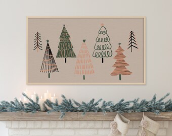 Samsung lijst tv-kunst kerstbomen 4K, trendy winterkerstkunst, digitale download, decoratie vakantiehuis