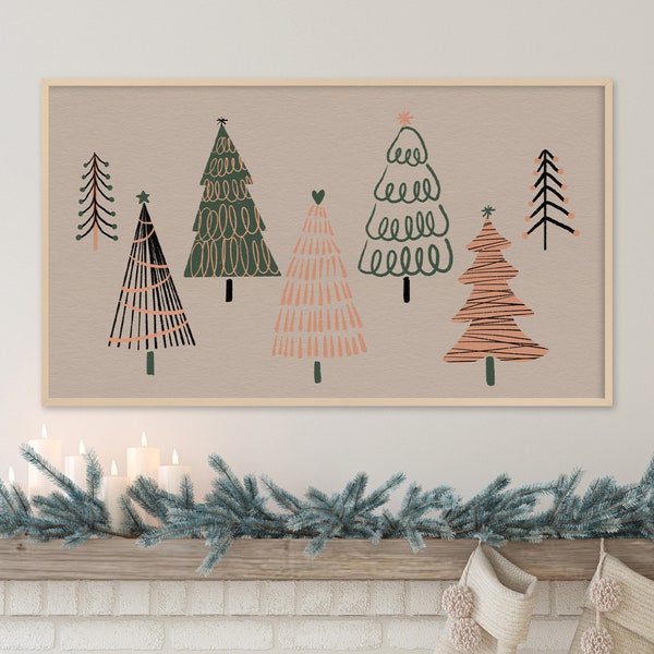 Samsung Frame TV Art Christmas Trees 4K, Winter Cute Christmas Art, Download istantaneo