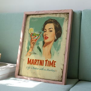 Martini Wandkunst, Retro Cocktail Poster, Vintage Bar Dekor, Martini Zeit digitaler Download, druckbare Wandkunst, Stil der 1950er Jahre