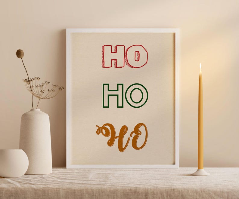 Christmas Print, Printable Wall Art Santa, Winter Trendy Wall Decor, Ho