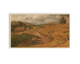 Samsung Frame TV Art Autumn Landscape Painting, Trail, Cloud, Instant Download