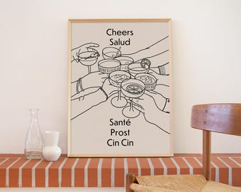 Cheers Bar Cart Print, Kitchen Decor, Printable Wall Art, Digital Download, Cin Cin Poster