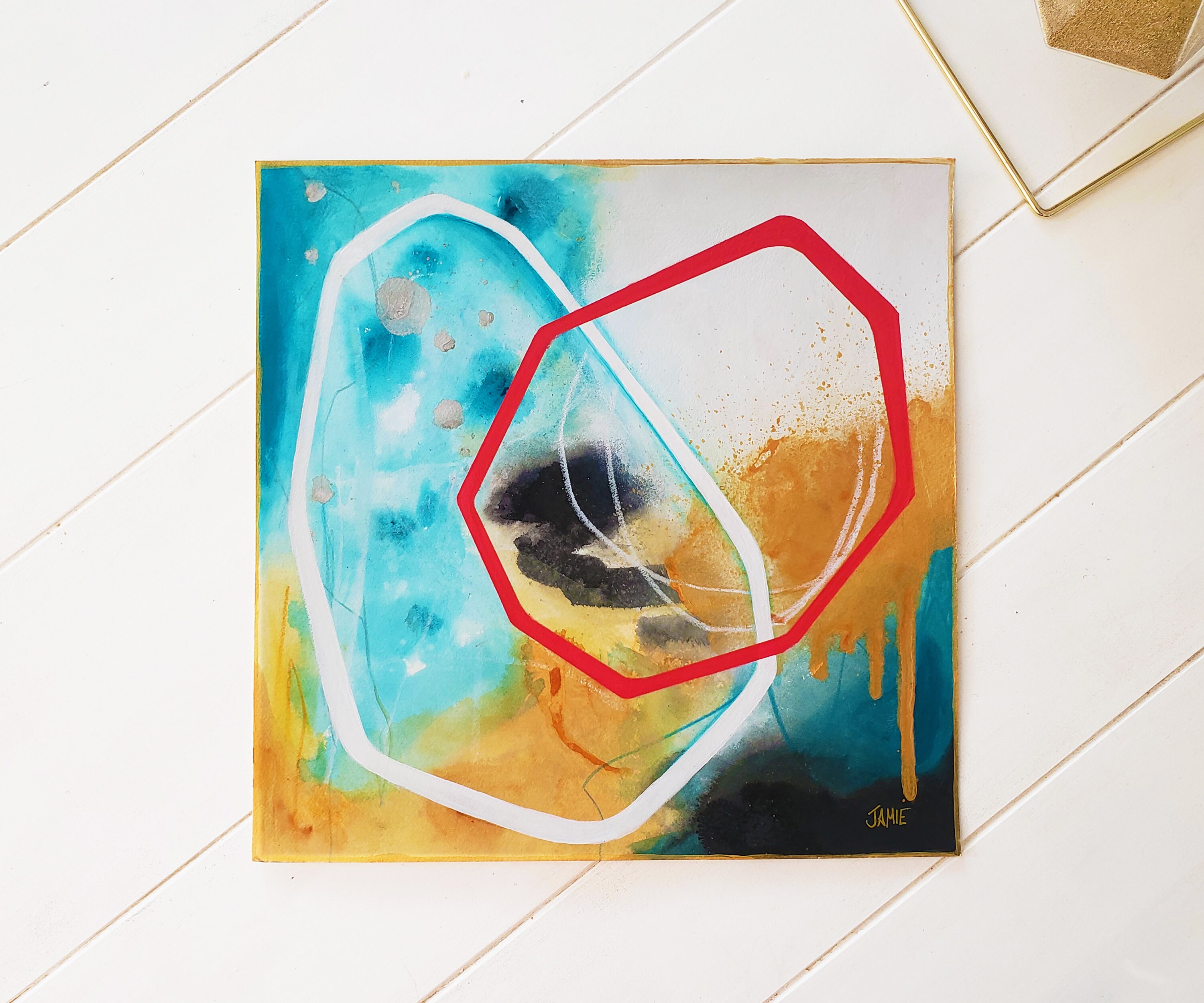 Geometric Abstract Art Turquoise Red Abstract Original Etsy