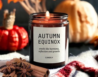 Autumn Equinox Ritual Candle Amber Jar Intention Gratitude Abundance Manifestation, Celestial Fall Décor, Aromatherapy Candle Clean Nontoxic