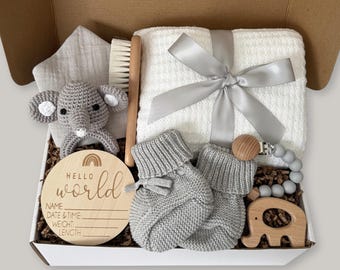 New Baby Gift Box Baby Shower Newborn Boy Girl Gift Basket, Gender Reveal Ideas Elephant, New Mom Care Package, Congrats New Parents Gifts
