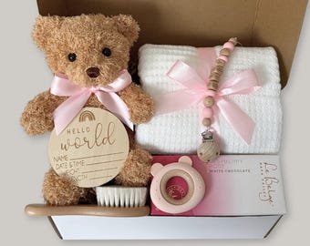 Pink Baby Shower Gift Basket, New Baby Girl Gift Box, Welcome Newborn Gift Set, New Mom Future Mom To Be Care Package, Congrats Push Present
