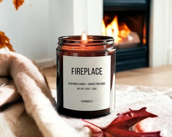 Fireplace Candle, Fall Home Decor, Gifts For Him, Luxury Hygge Decor, Warm Cozy Modern Farmhouse Boho Minimalist, Smoke Scented, Amber Jar