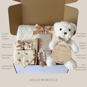 New Baby Gift Box, Newborn Boy Girl Gift Set, Neutral Baby Shower Gift Basket, Welcome Baby Basket, Luxury Baby Gifts, Congrats baby, Congrats Pregnancy, Expectant Dad Gift, New Mom Care Package, Expecting New Parents Set, Unique Gift Ideas For Gender Reveal, Postpartum Gift Box, Teddy Bear Gift Box