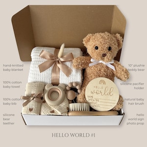 New Baby Gift Box, Newborn Boy Girl Gift Set, Neutral Baby Shower Gift Basket, Welcome Baby Basket, Luxury Baby Gifts, Congrats baby, Congrats Pregnancy, Expectant Dad Gift, New Mom Care Package, Expecting New Parents Set, Unique Gift Ideas For Gender Reveal, Postpartum Gift Box, Teddy Bear Gift Box