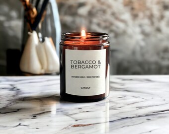 bergamot tobacco candle Tobacco Bergamot Scented Candle Green Woodsy Masculine Scent, Minimalist  Luxury Farmhouse Home Decor Essential Oil Infused Amber Jar Acjar