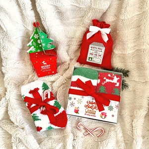 Teacher Christmas Gift, Small Holiday Gifts Bulk, Xmas Socks For Her Him, Small Inexpensive Gifts For Women Men, Warm Cozy Sock Care Package