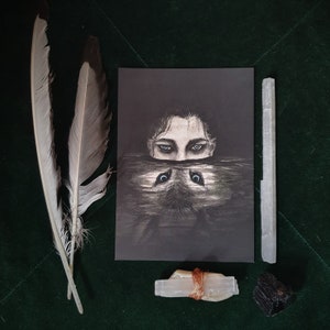 Fylgja I - Of Wolf and Woman - Animist Altar Card, Viking Art Print
