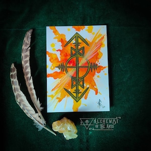 Solsticio de verano, Cambio 2022 - Tarjeta Bindrune Altar, Vikingo Lámina artística