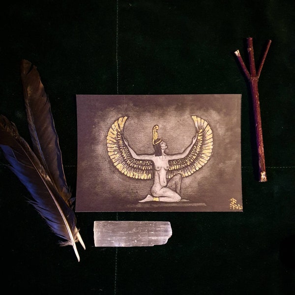 Maat, Ma'at, Justice, Egyptian Gods - Altar Card, Original Art Print